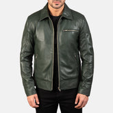 Mens Green Leather Biker Jacket